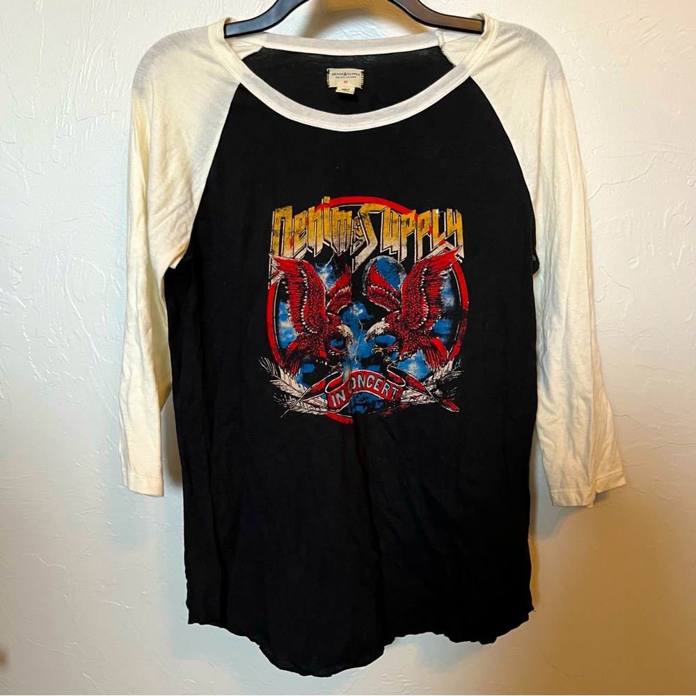 Rare Ralph Lauren Denim & Supply In Concert 3/4 Sleeve Raglan Logo Tee Sz M